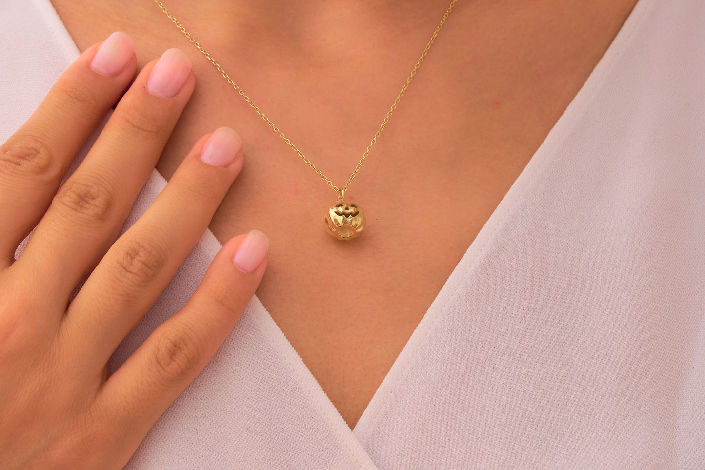 Halloween Pumpkin Necklace in Solid Gold & Silver Options: Cute Pumpkin Charm Pendant