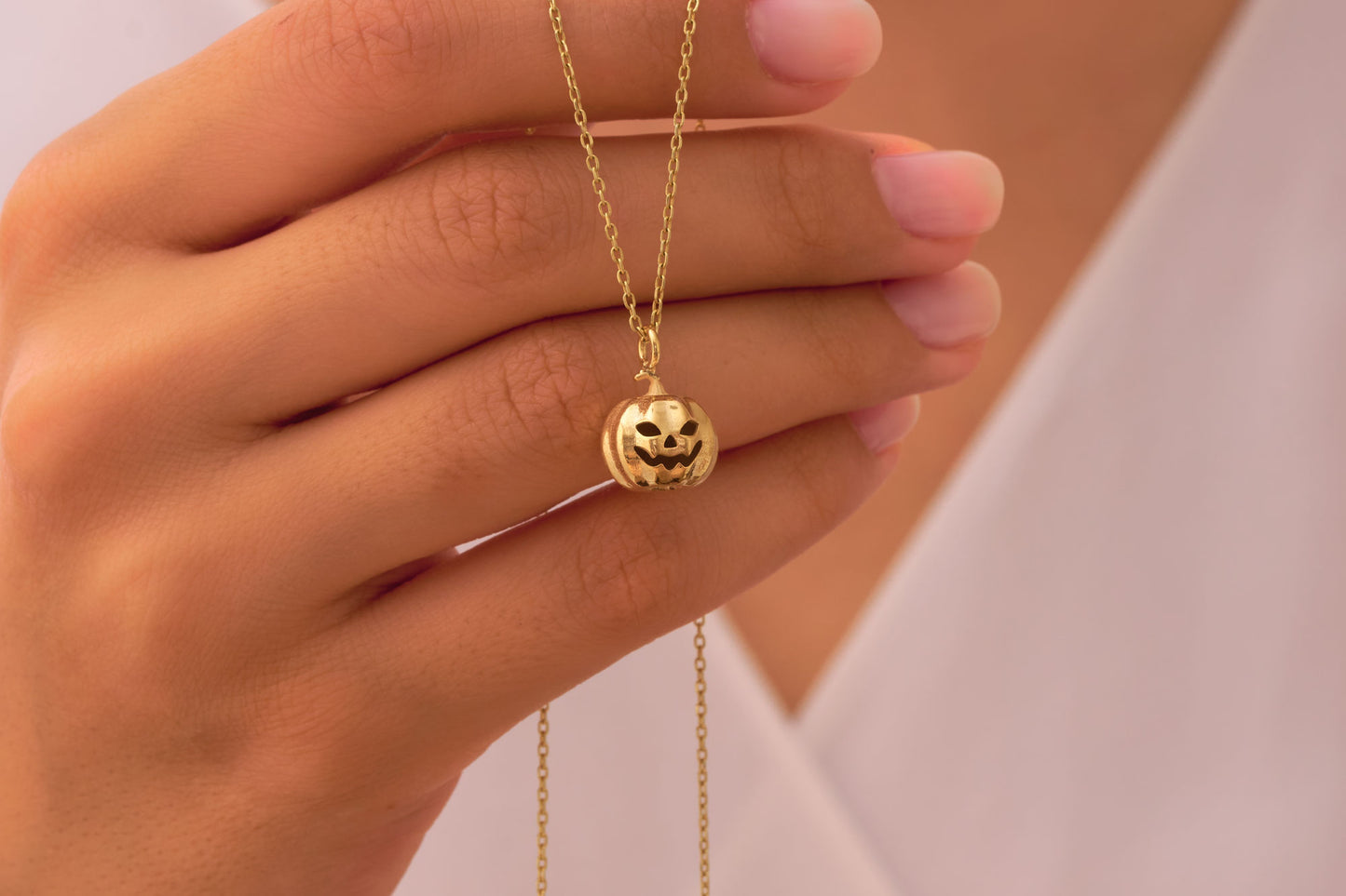 Halloween Pumpkin Necklace in Solid Gold & Silver Options: Cute Pumpkin Charm Pendant
