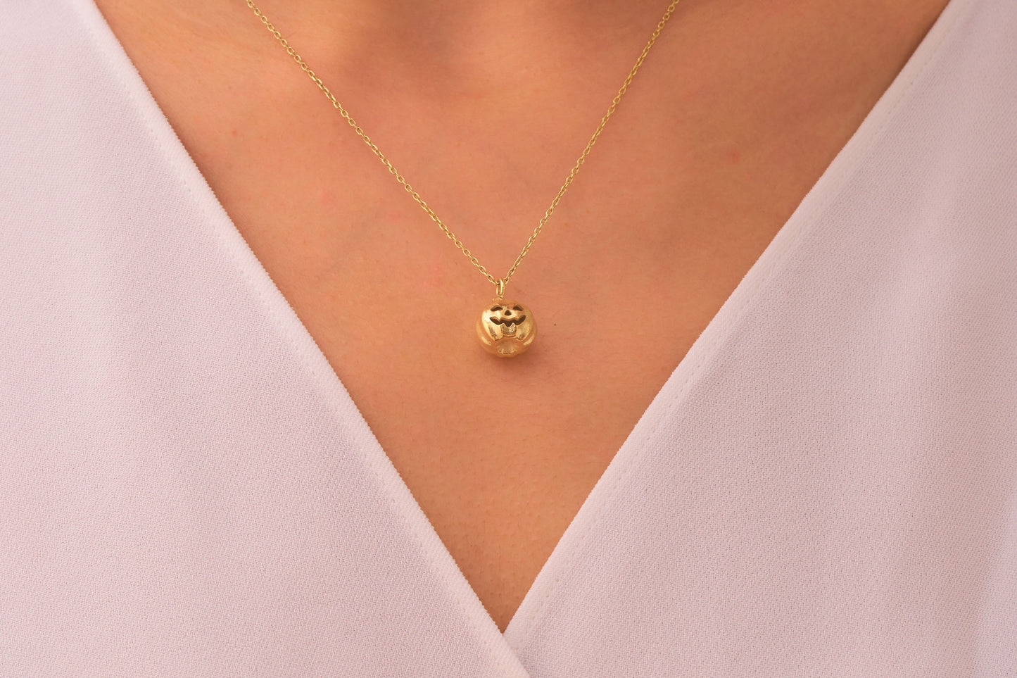 Halloween Pumpkin Necklace in Solid Gold & Silver Options: Cute Pumpkin Charm Pendant