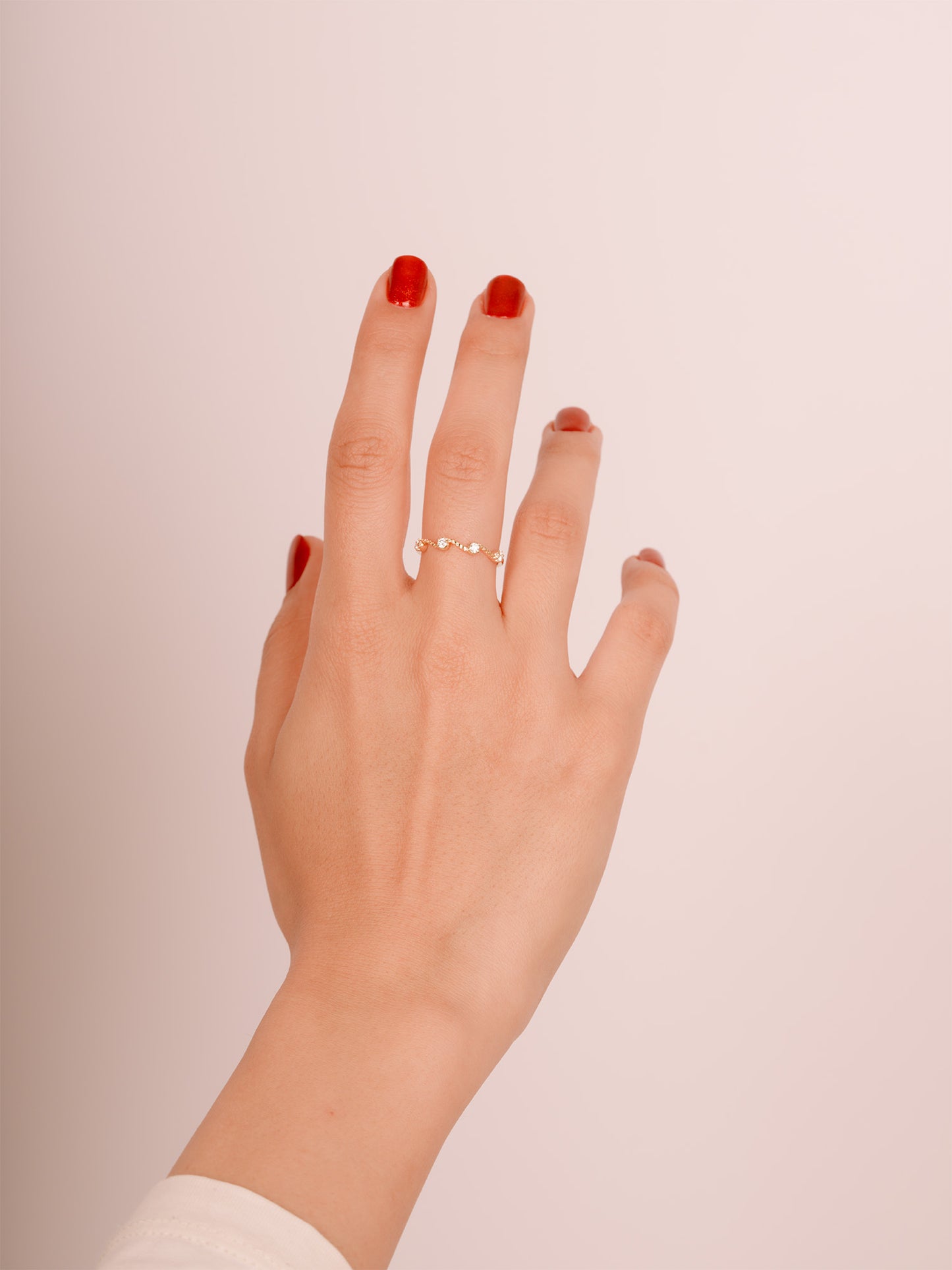 14K Gold Wave Moissanite Ring – Unique Curved Stacking Band