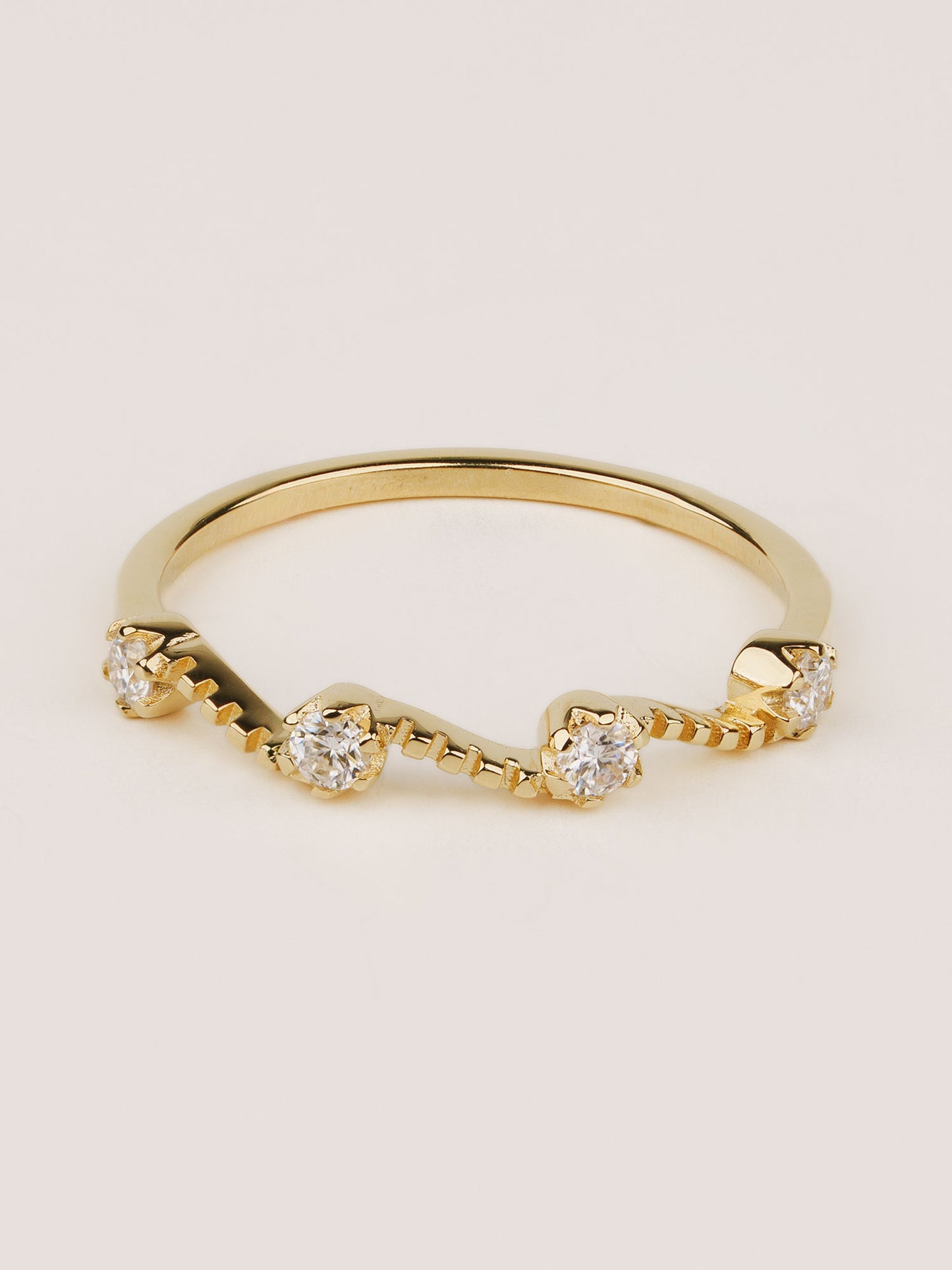 14K Gold Wave Moissanite Ring – Unique Curved Stacking Band