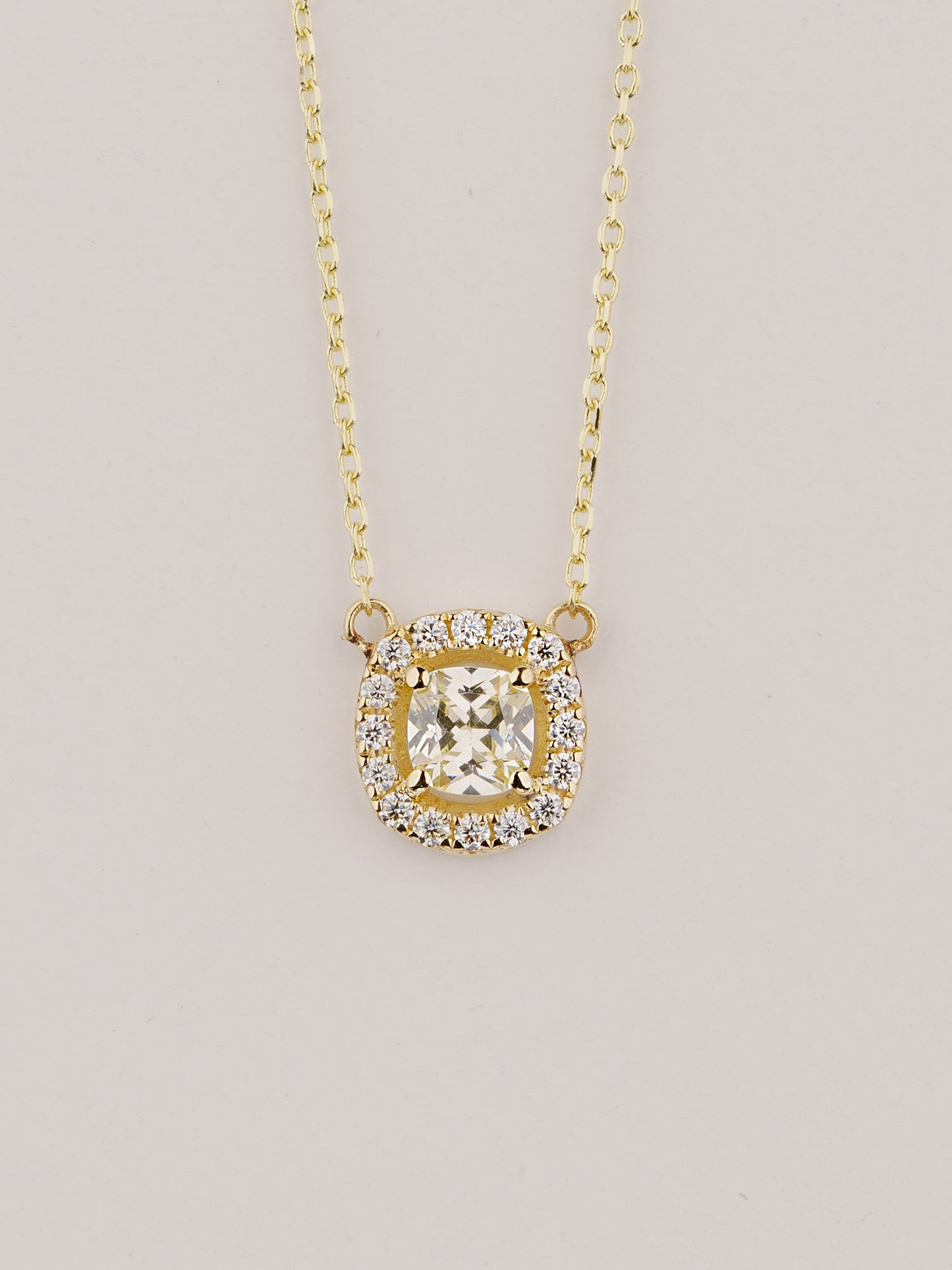 Moissanite Halo Pendant Necklace – 14K Gold Dainty Necklace