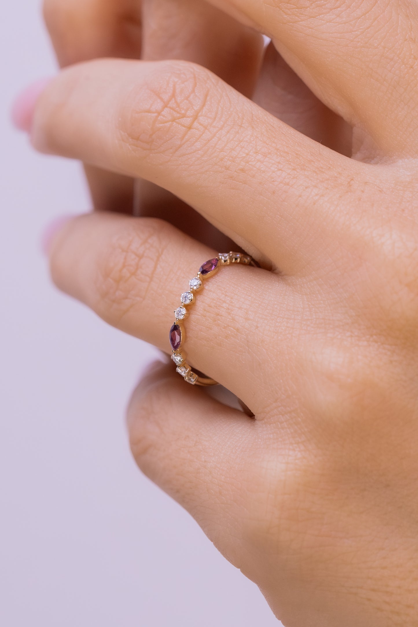 Elegant Marquise Garnet & Sparkling White Moissanite Ring