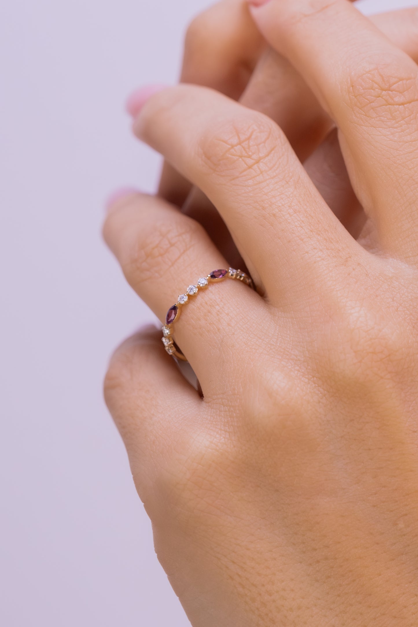 Elegant Marquise Garnet & Sparkling White Moissanite Ring