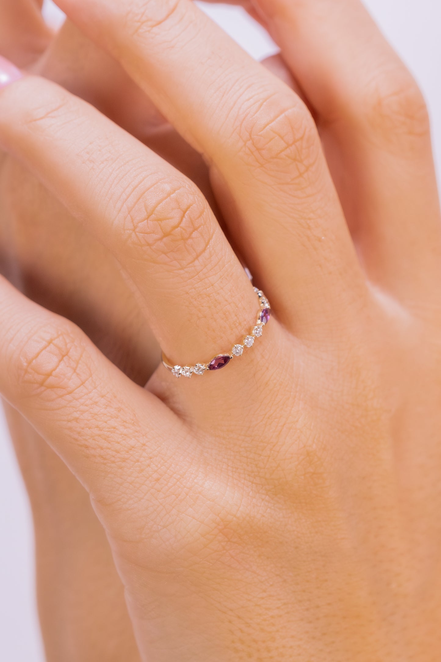 Elegant Marquise Garnet & Sparkling White Moissanite Ring