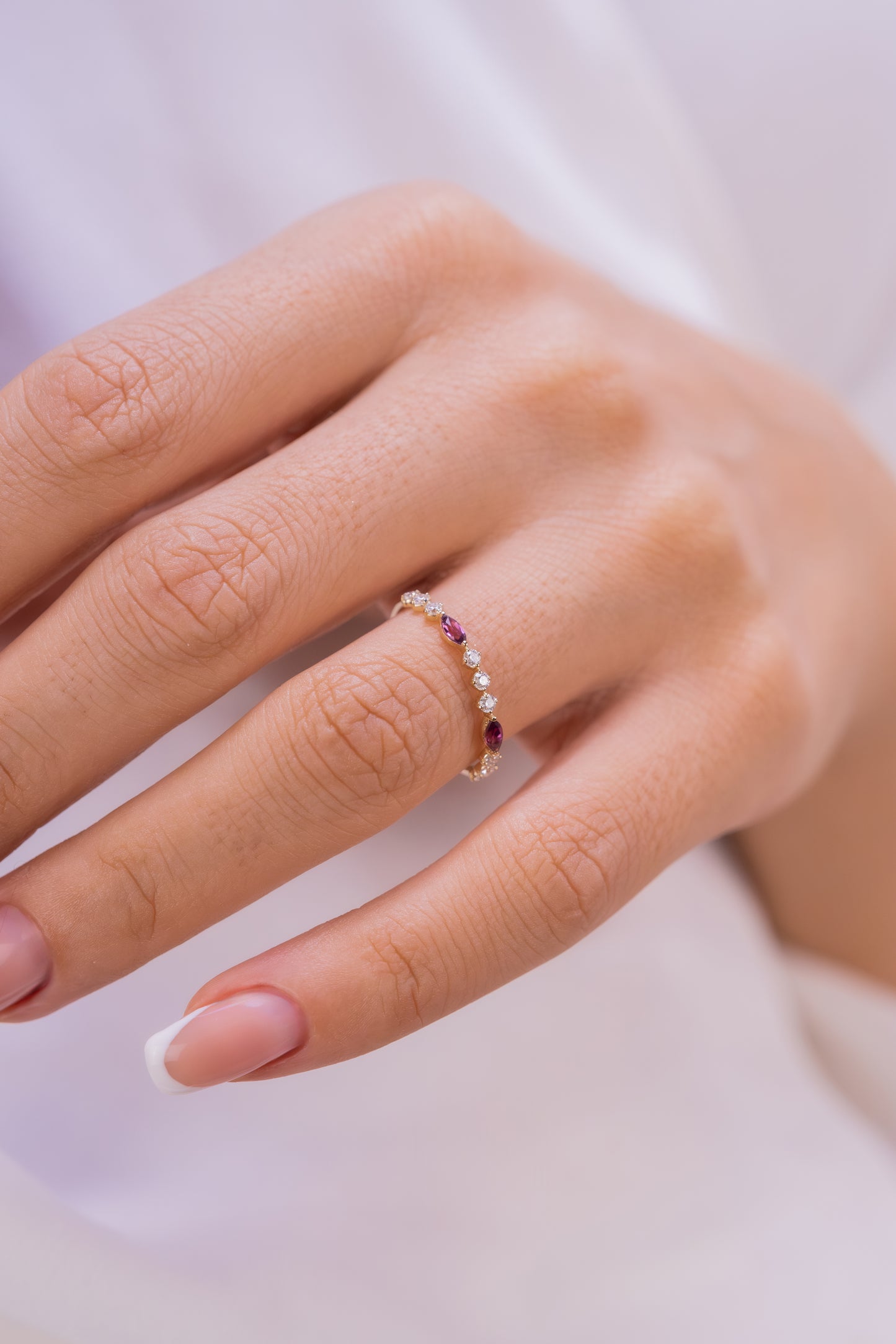 Elegant Marquise Garnet & Sparkling White Moissanite Ring