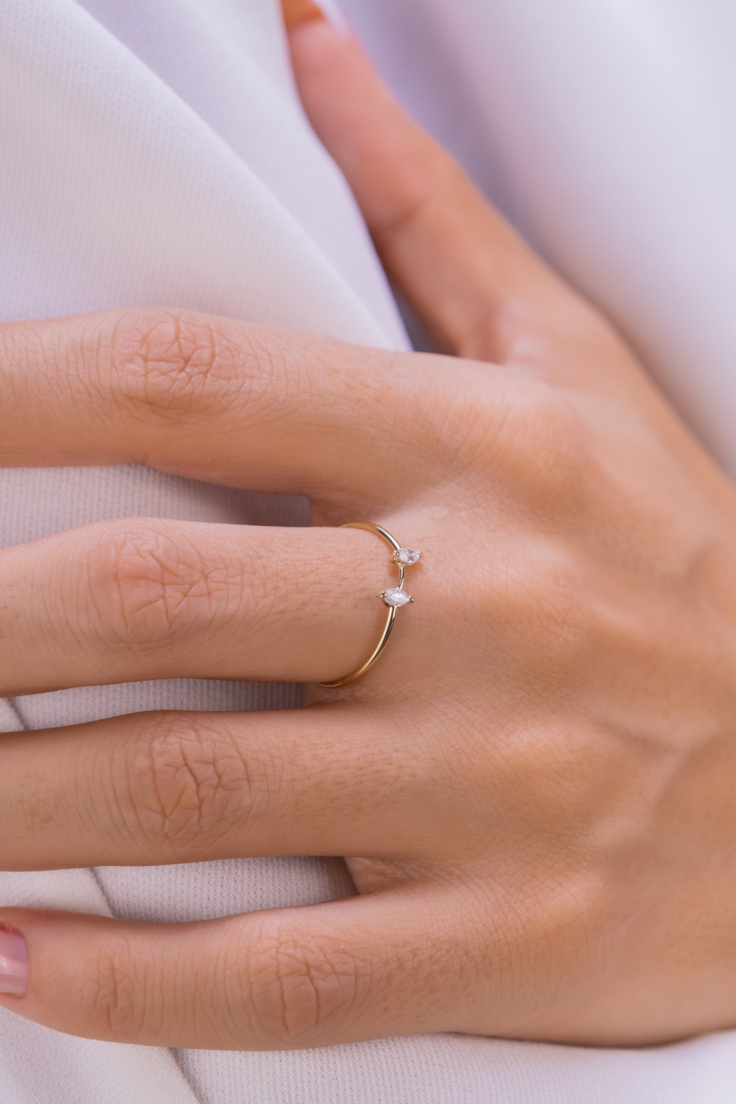 Delicate Double Marquise Cut Ring β 14K Gold Minimalist Open Ring