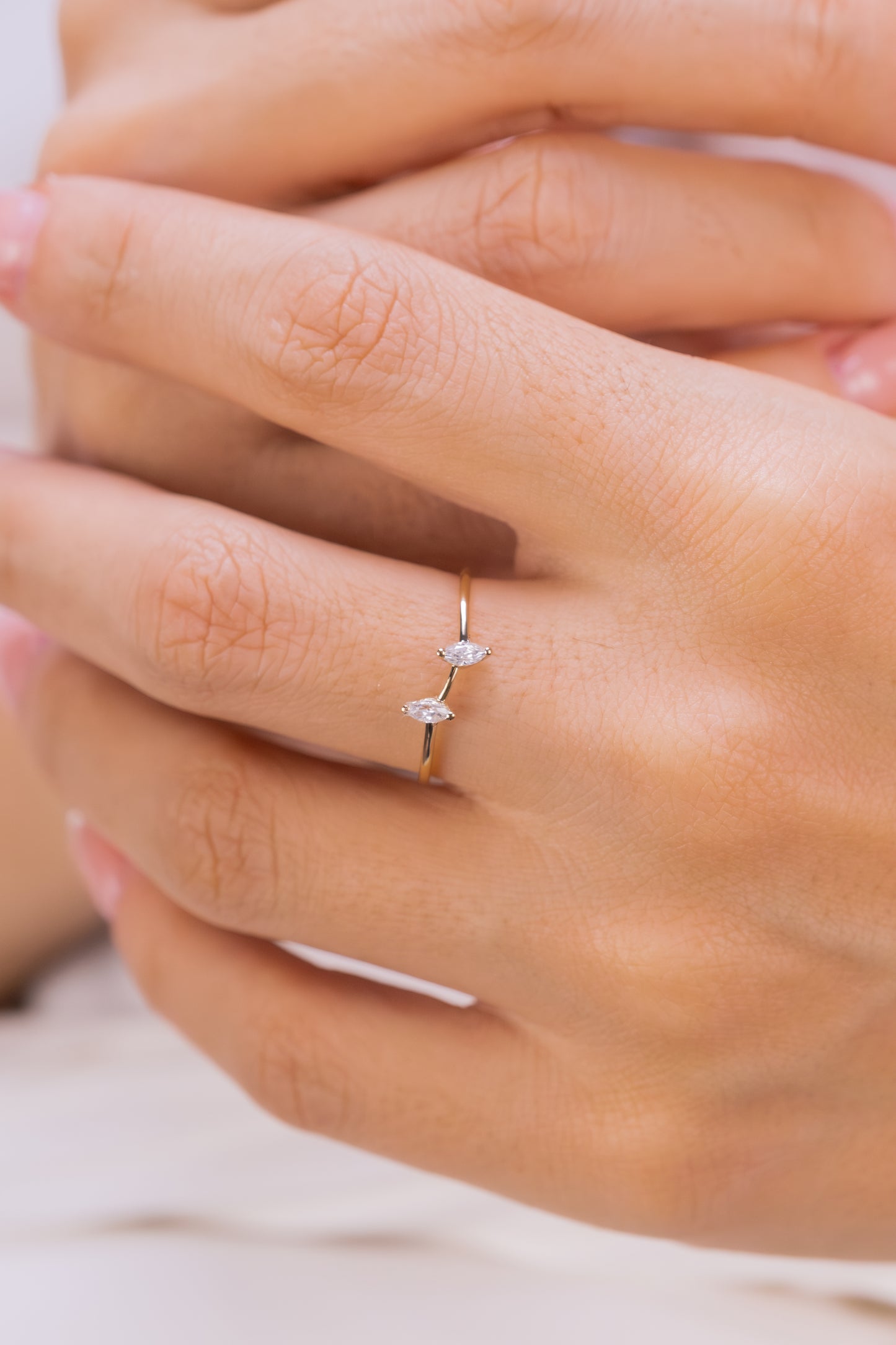 Delicate Double Marquise Cut Ring β 14K Gold Minimalist Open Ring