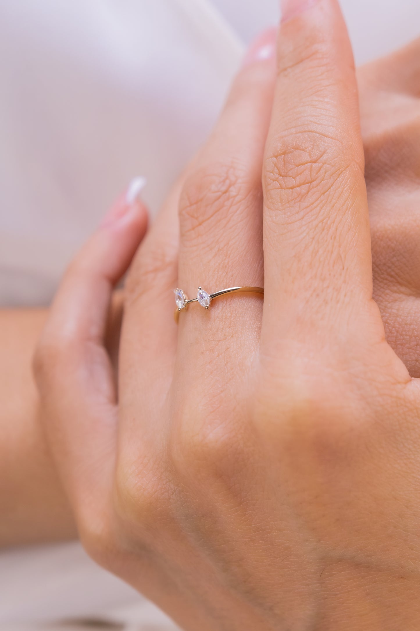 Delicate Double Marquise Cut Ring β 14K Gold Minimalist Open Ring