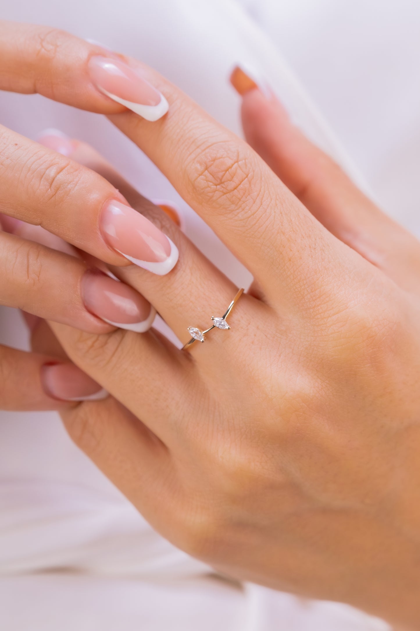 Delicate Double Marquise Cut Ring β 14K Gold Minimalist Open Ring