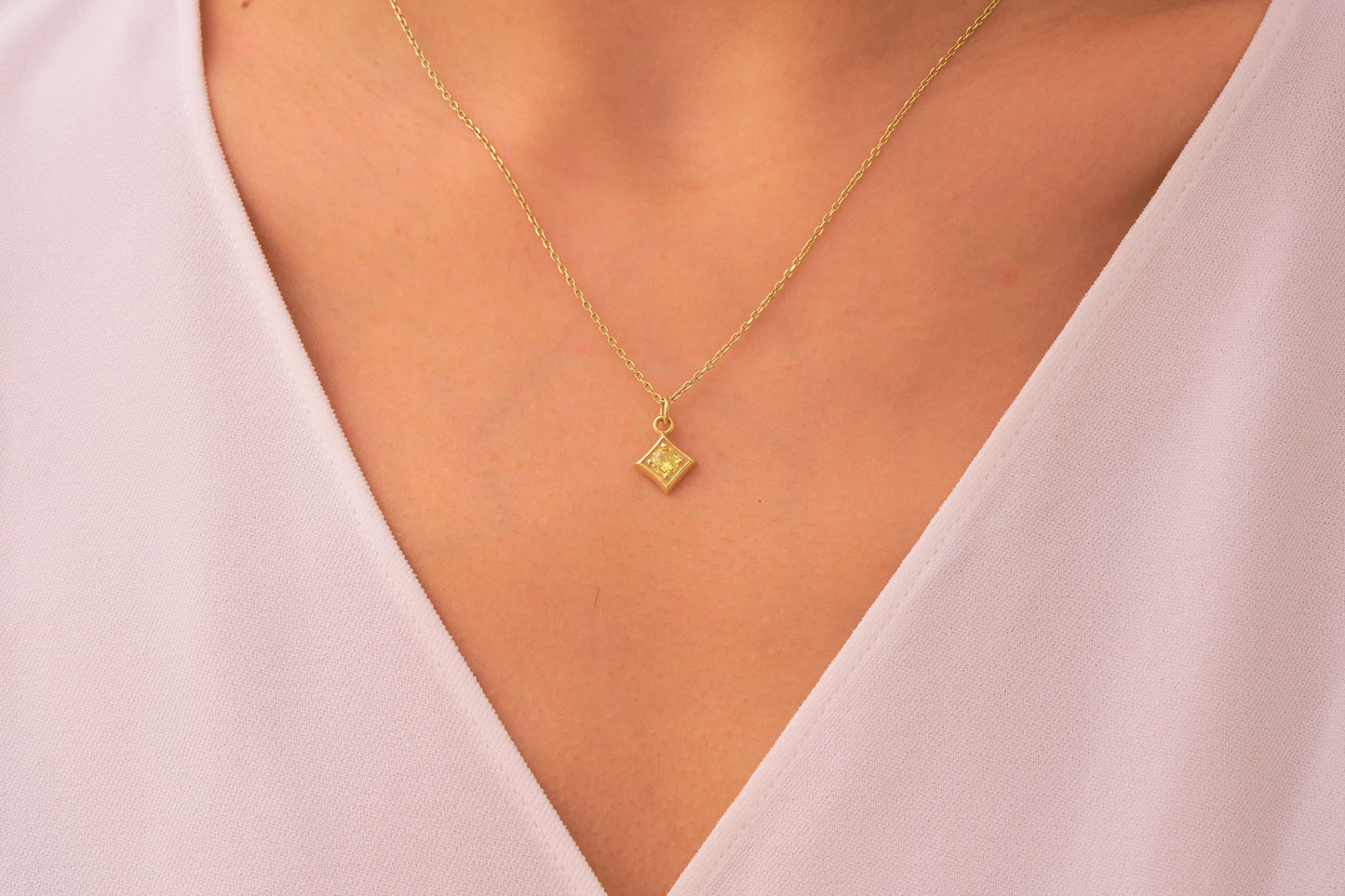 Dainty Citrine Stone Necklace in Silver & Solid Gold: Minimalist Birthstone Jewelry for Women