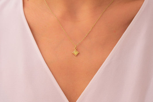 Dainty Citrine Stone Necklace in Silver & Solid Gold: Minimalist Birthstone Jewelry for Women