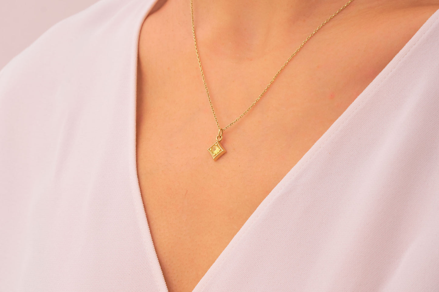 Dainty Citrine Stone Necklace in Silver & Solid Gold: Minimalist Birthstone Jewelry for Women