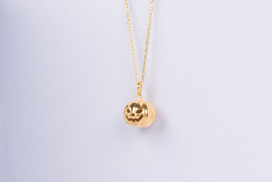 Halloween Pumpkin Necklace 14k Solid Gold Cute Pumpkin Charm Pendant