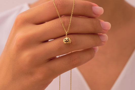 Halloween Pumpkin Necklace in Solid Gold & Silver Options: Cute Pumpkin Charm Pendant