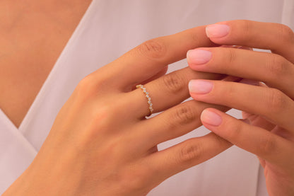 Dainty Diamond  Crown Ring – Elegant Gold Band with Round-Cut Stones, Delicate Sparkle for Stacking or Solo Wear