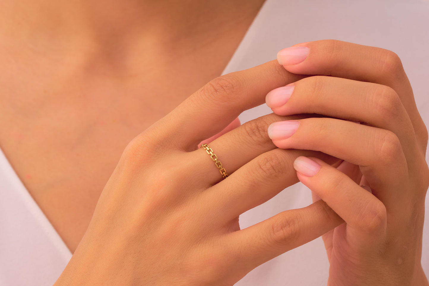 Elegant Link Chain Band Ring, Solid Gold Link Ring, Minimalist Gold Chain Band Ring, Handmade Unique Chain Ring, Dainty Band Ring for Her