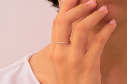 Dainty Diamond  Crown Ring – Elegant Gold Band with Round-Cut Stones, Delicate Sparkle for Stacking or Solo Wear