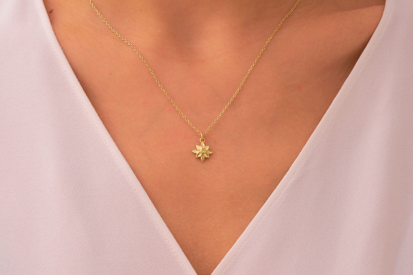 Dainty Citrine Flower Necklace: Minimalist Daisy Jewelry in Silver & Solid Gold Options