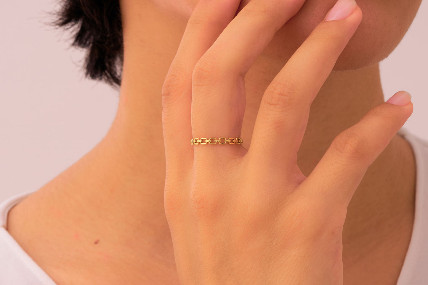 Elegant Link Chain Band Ring, Solid Gold Link Ring, Minimalist Gold Chain Band Ring, Handmade Unique Chain Ring, Dainty Band Ring for Her