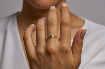 Marquise Blue Stone Solitaire Ring, Elegant Solitaire Jewelry, Dainty Marquise Cut Ring, Birthday Gift for Her, Luxury Proposal Ring