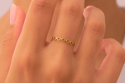 Elegant Link Chain Band Ring, Solid Gold Link Ring, Minimalist Gold Chain Band Ring, Handmade Unique Chain Ring, Dainty Band Ring for Her