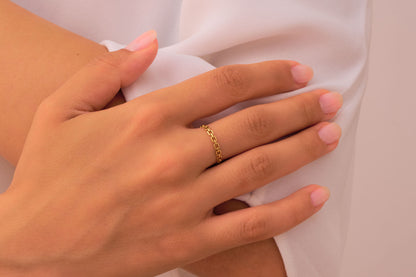 Elegant Link Chain Band Ring, Solid Gold Link Ring, Minimalist Gold Chain Band Ring, Handmade Unique Chain Ring, Dainty Band Ring for Her