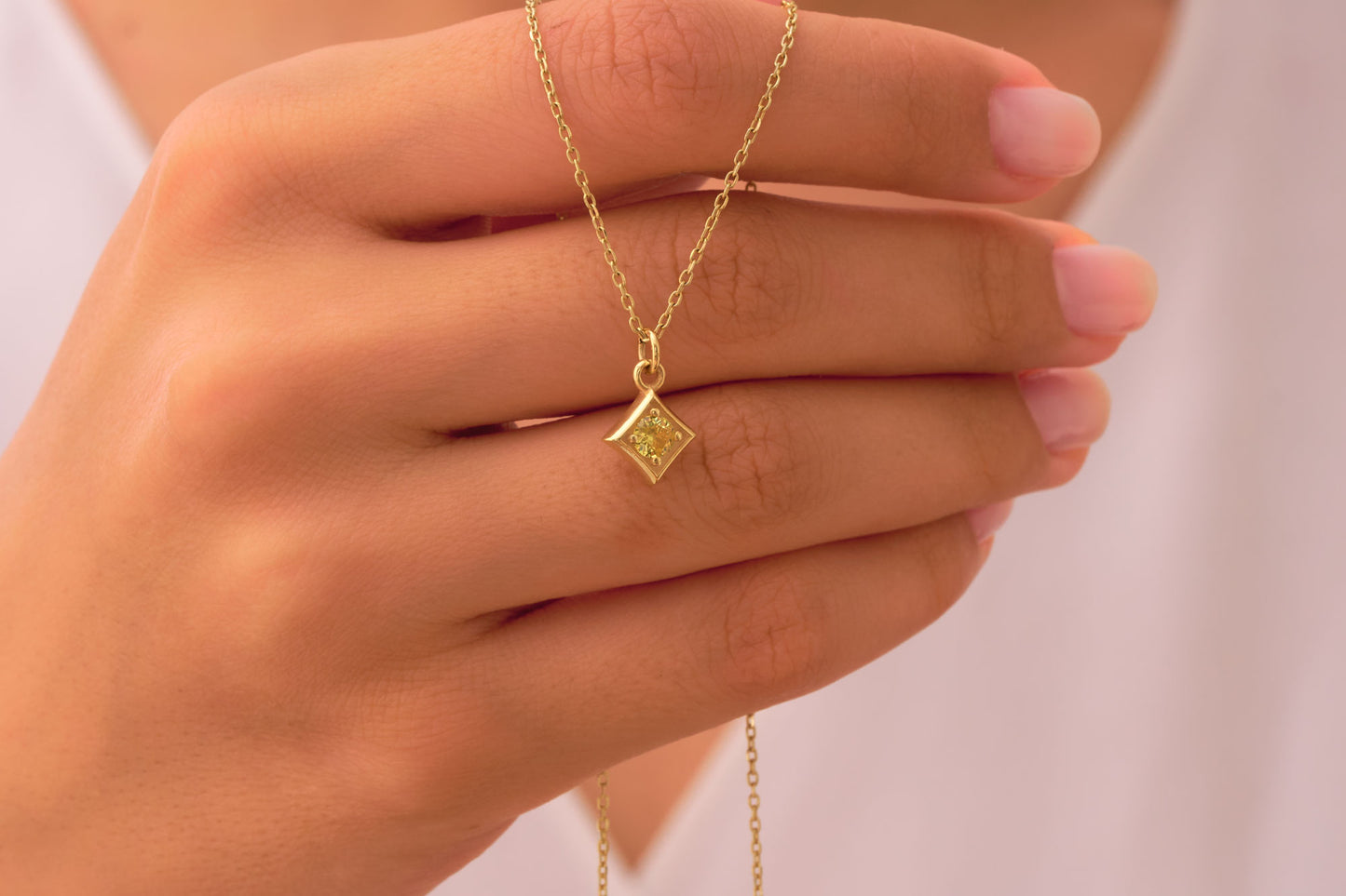 Dainty Citrine Stone Necklace in Silver & Solid Gold: Minimalist Birthstone Jewelry for Women