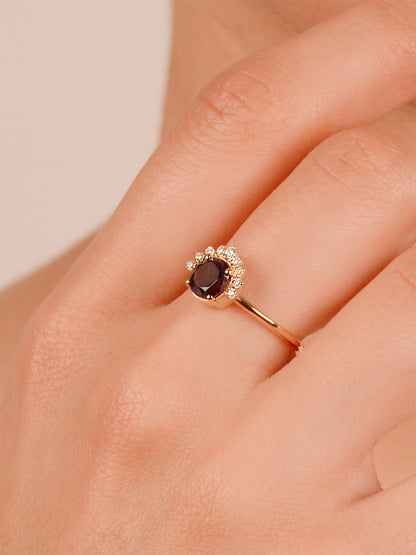 Black Iolite Cluster Ring – 14K Gold Vintage Engagement Ring