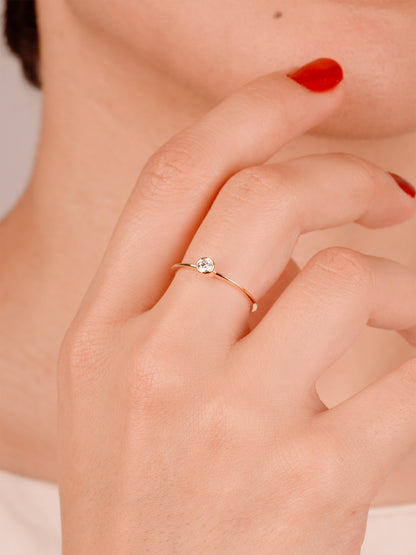 14K Gold Bezel Diamond Ring, Dainty Solid Gold Solitaire Ring