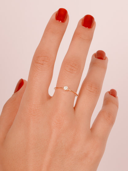 14K Gold Bezel Diamond Ring, Dainty Solid Gold Solitaire Ring