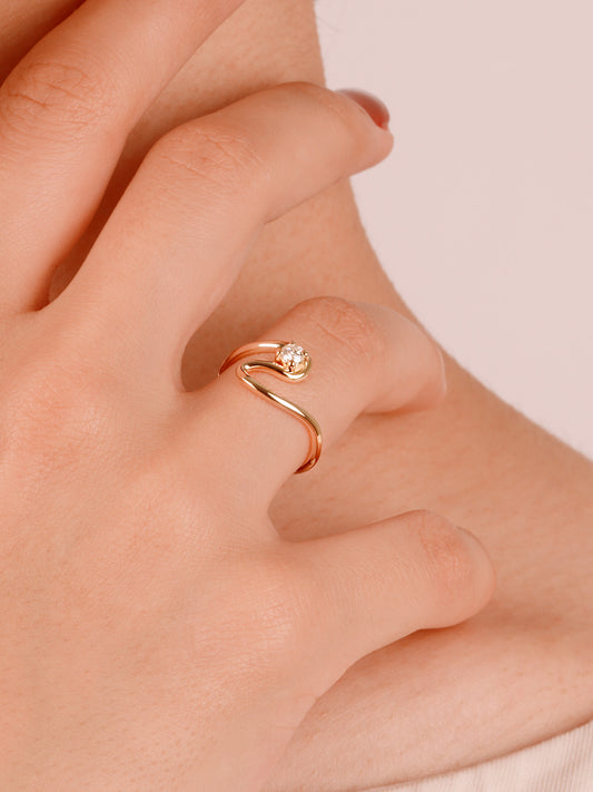 Snake Gold Diamond Ring – 14K Solid Gold Serpent Ring