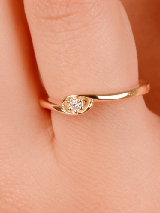 14K Gold Solitaire Diamond Ring – Minimalist Solid Gold Engagement Ring