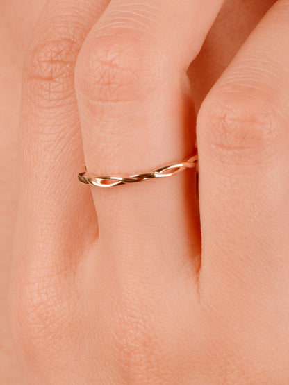 14K Gold Twist Ring – Minimalist Braided Band