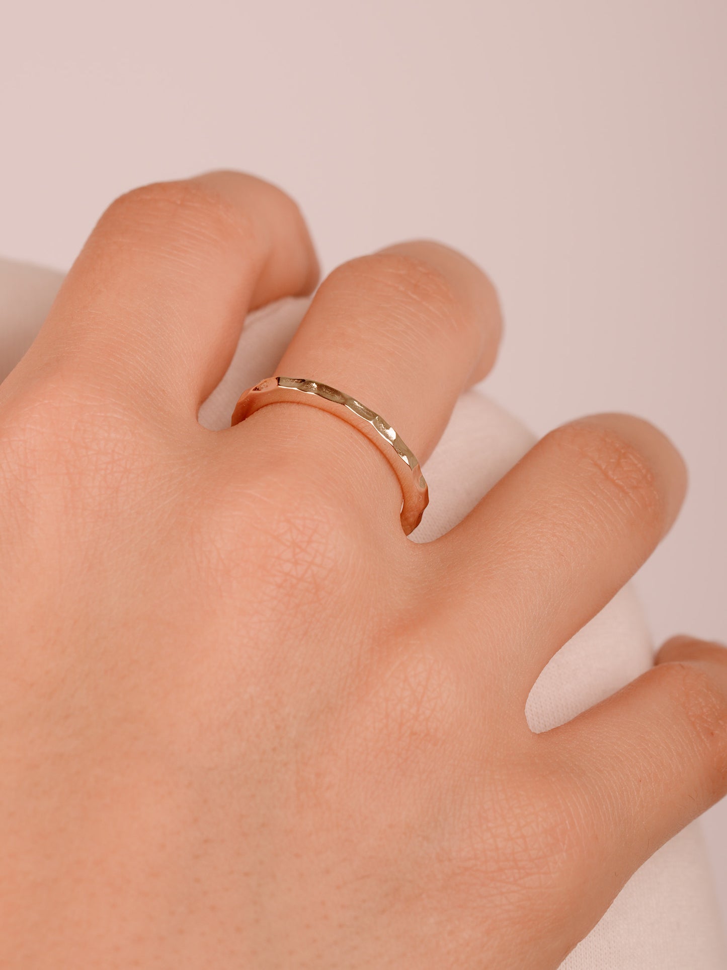 14K Gold Hammered Band – Textured Solid Gold Stacking Ring