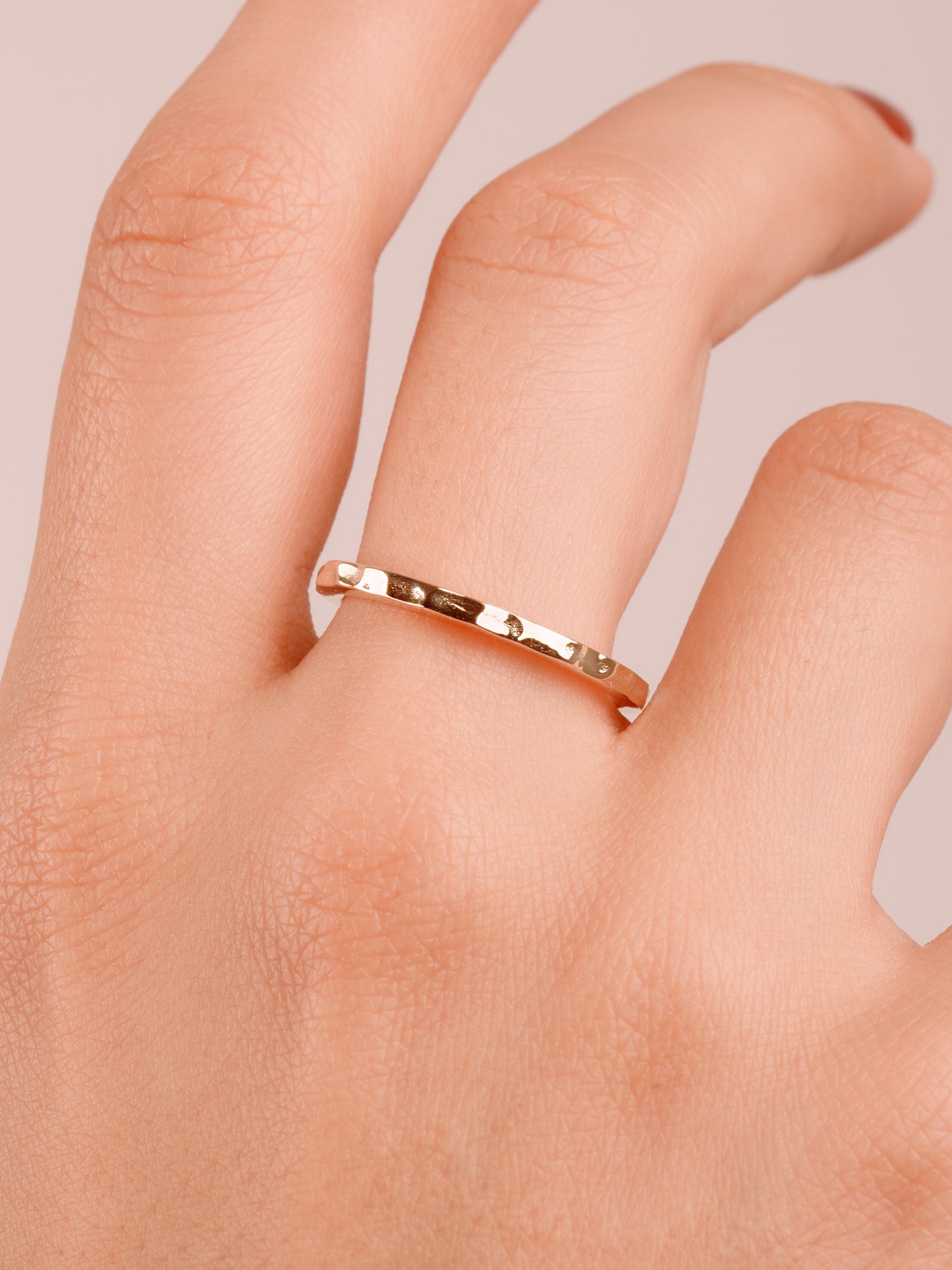 14K Gold Hammered Band – Textured Solid Gold Stacking Ring