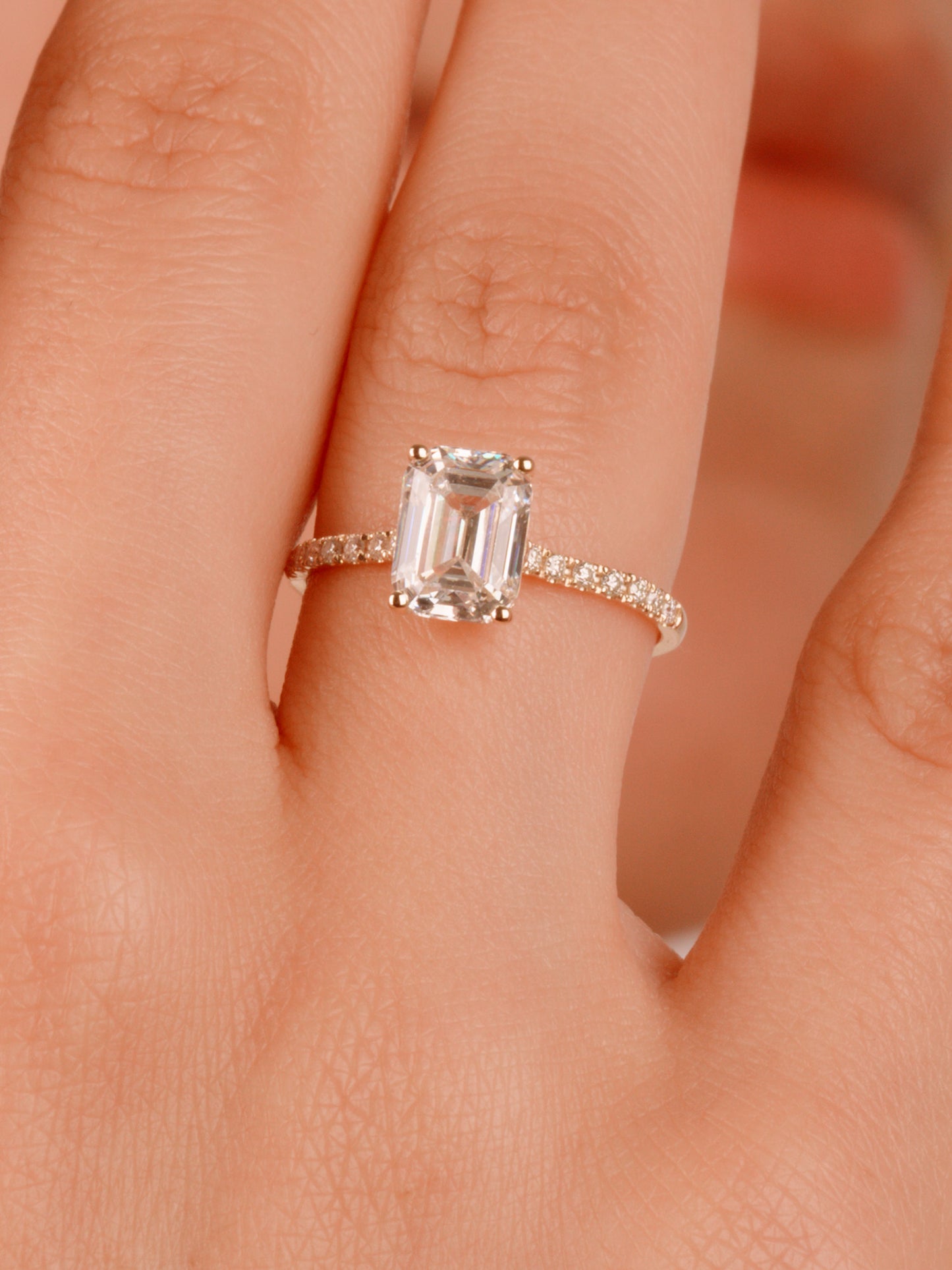 Emerald Cut Moissanite Ring – 14K Gold Classic Engagement Ring