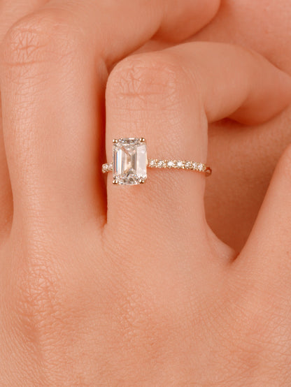 Emerald Cut Moissanite Ring – 14K Gold Classic Engagement Ring