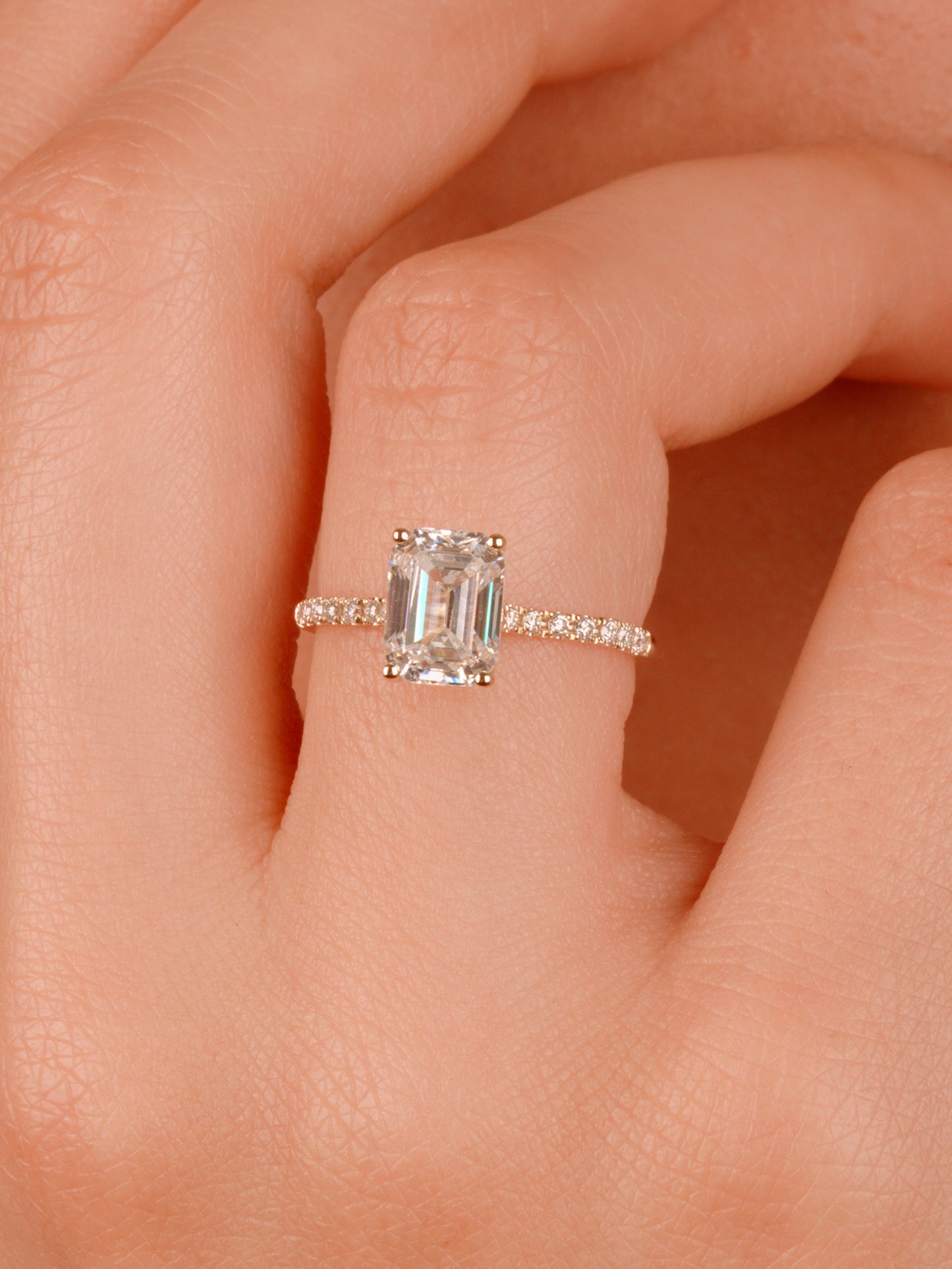 Emerald Cut Moissanite Ring – 14K Gold Classic Engagement Ring