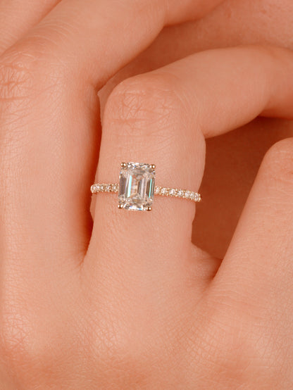 Emerald Cut Moissanite Ring – 14K Gold Classic Engagement Ring