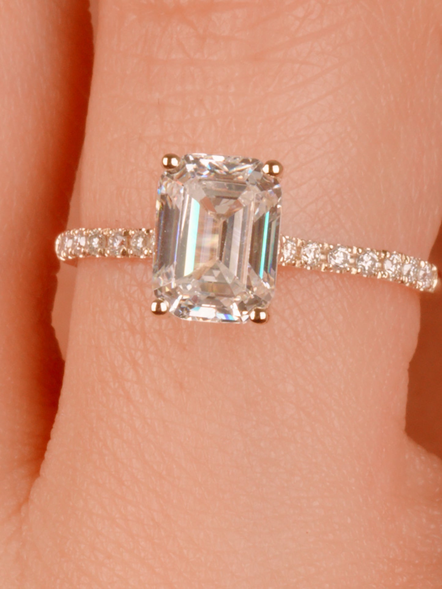 Emerald Cut Moissanite Ring – 14K Gold Classic Engagement Ring