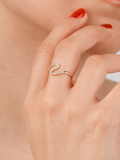 14K Gold Snake Pave Band, Serpentine Moissanite Ring