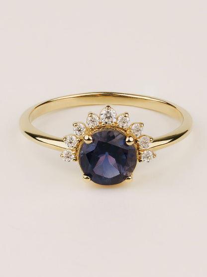 Black Iolite Cluster Ring – 14K Gold Vintage Engagement Ring