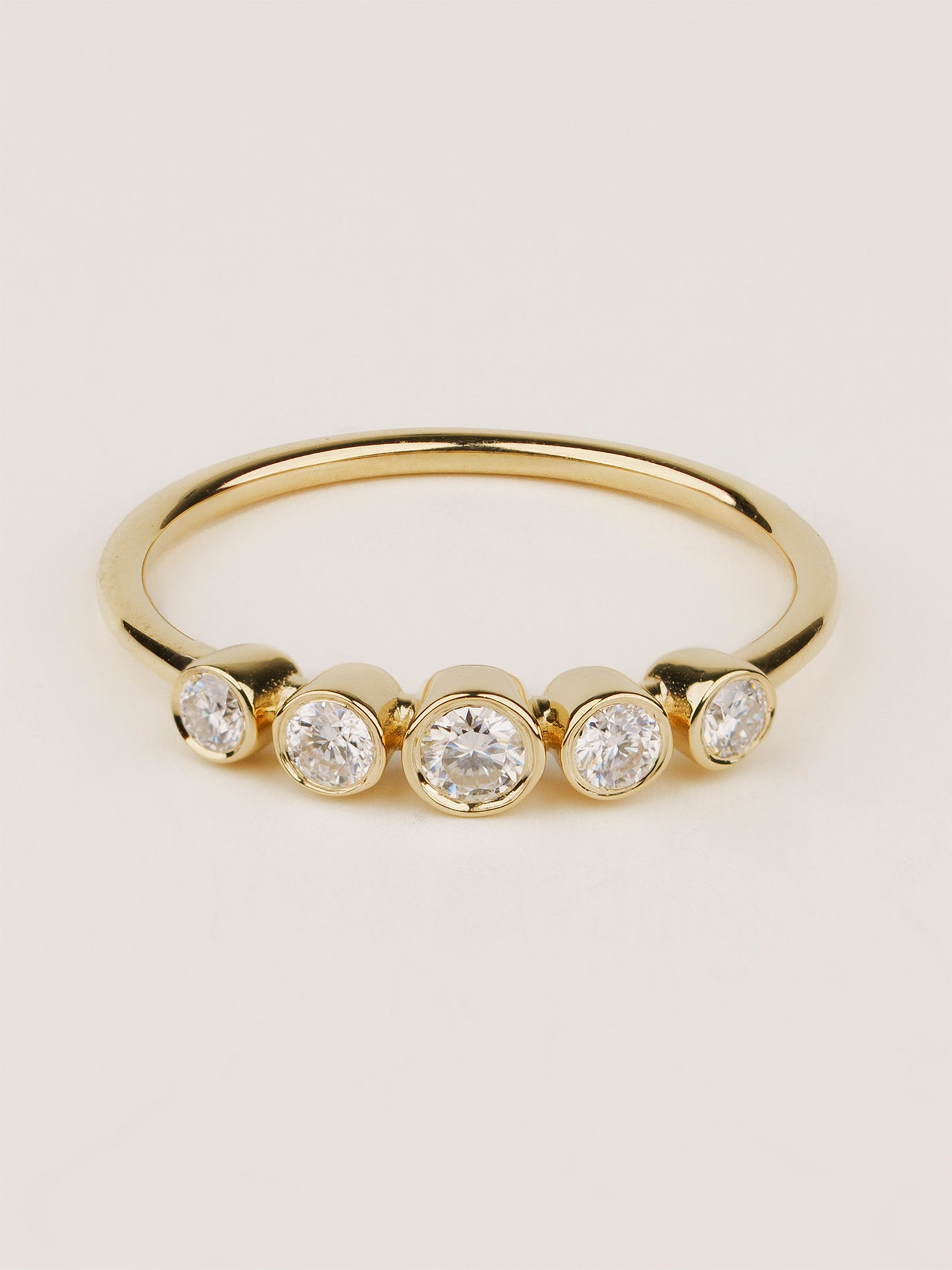 Minimalist Bezel Diamond Band, 14K Solid Gold Dainty Stacking Ring