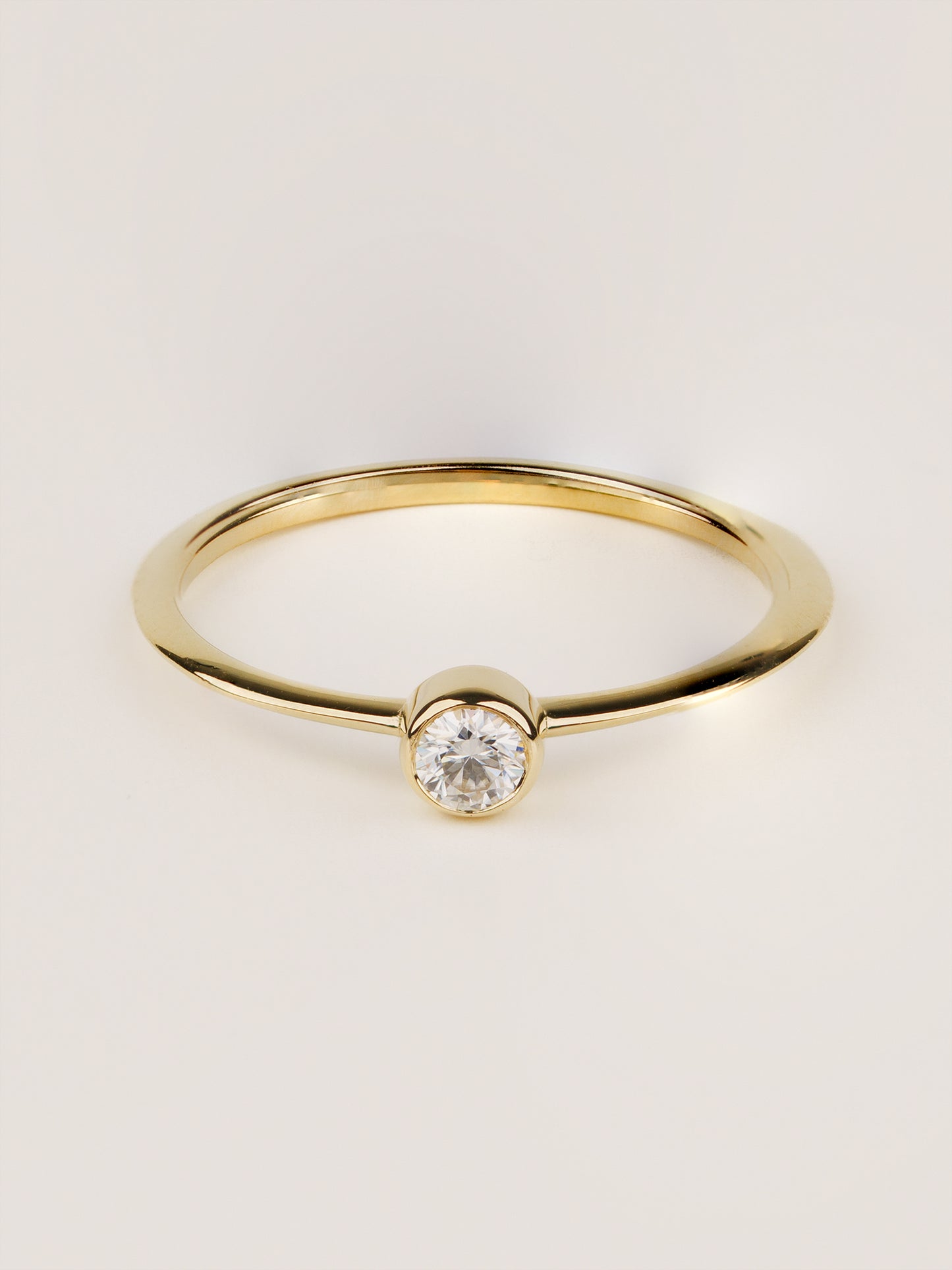 14K Gold Bezel Diamond Ring, Dainty Solid Gold Solitaire Ring