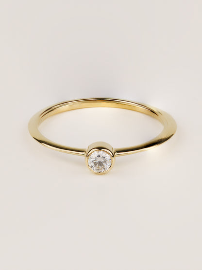 14K Gold Bezel Diamond Ring, Dainty Solid Gold Solitaire Ring