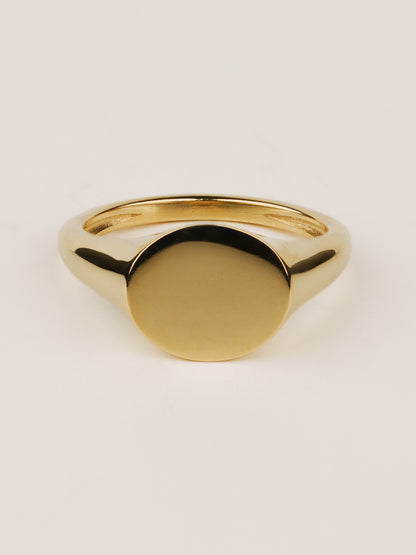 14k & 18k Solid Gold Engraved Signet Ring - Circle Signet Ring