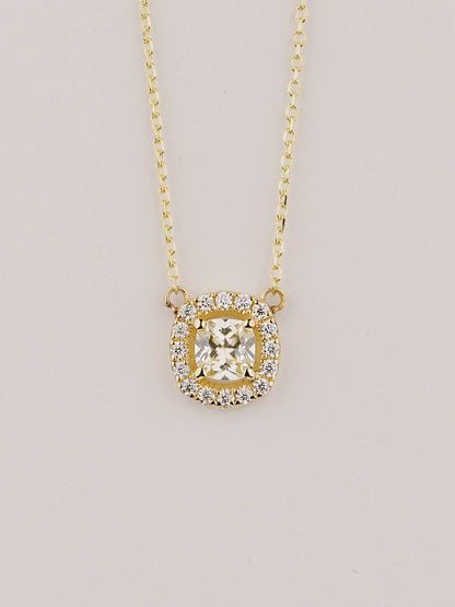 Moissanite Halo Pendant Necklace – 14K Gold Dainty Necklace