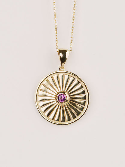 14K Gold Sunburst Amethyst Necklace