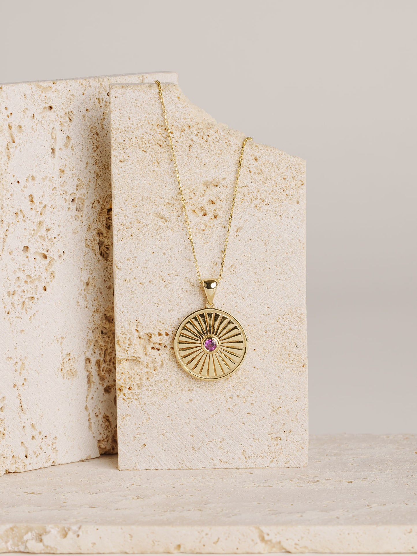 14K Gold Sunburst Amethyst Necklace